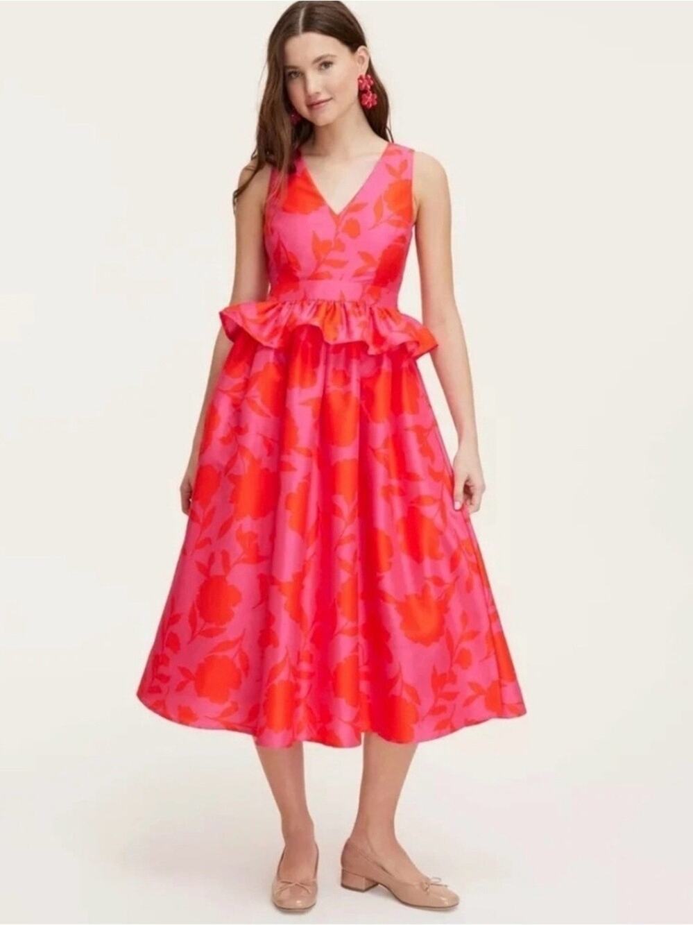Kate Spade NY x Target Classic Rose Peplum Midi Dress NWT Size 8 Pink Red